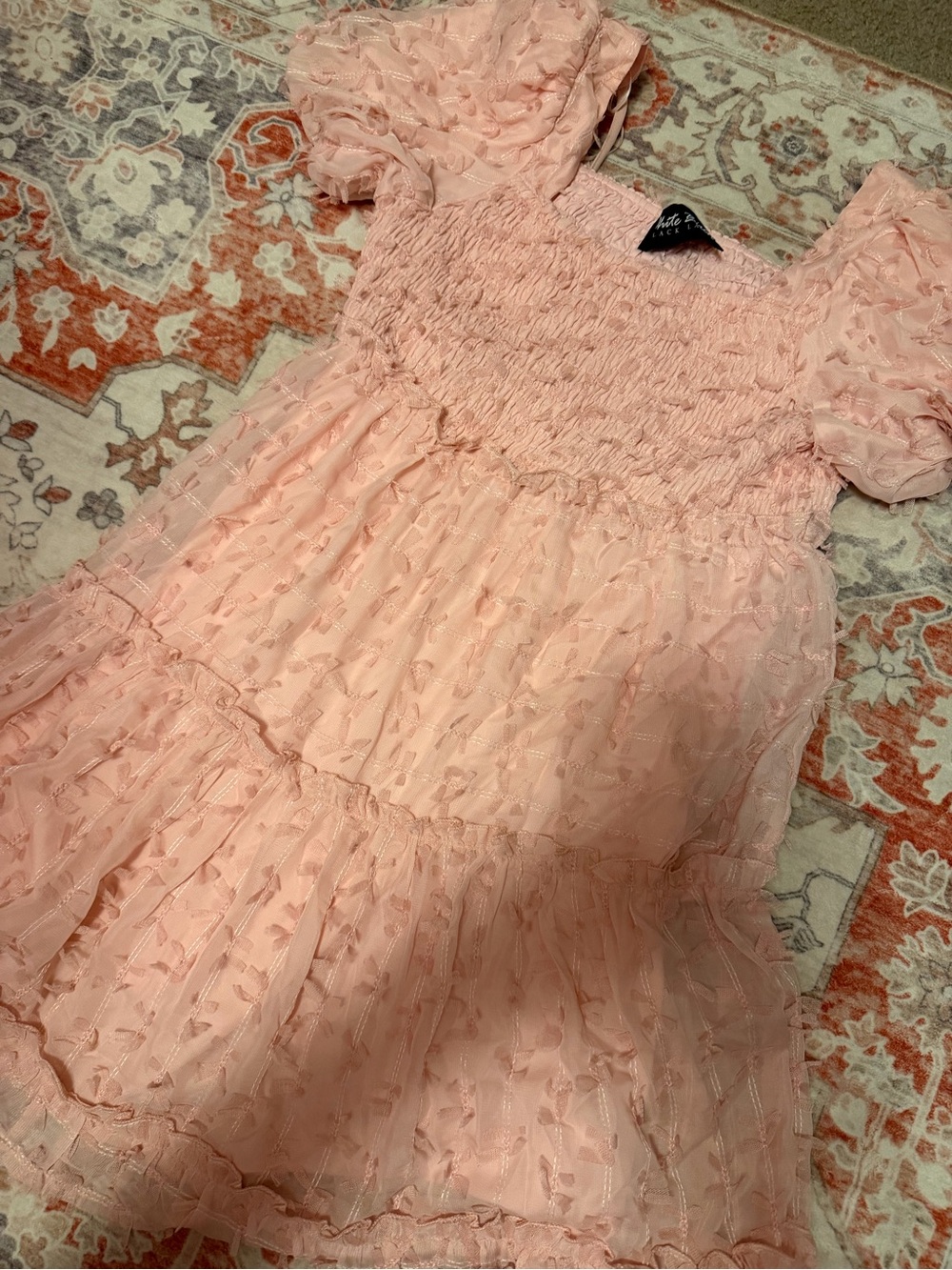 white birch Light Pink Ruffle Tiered Smocked Dress